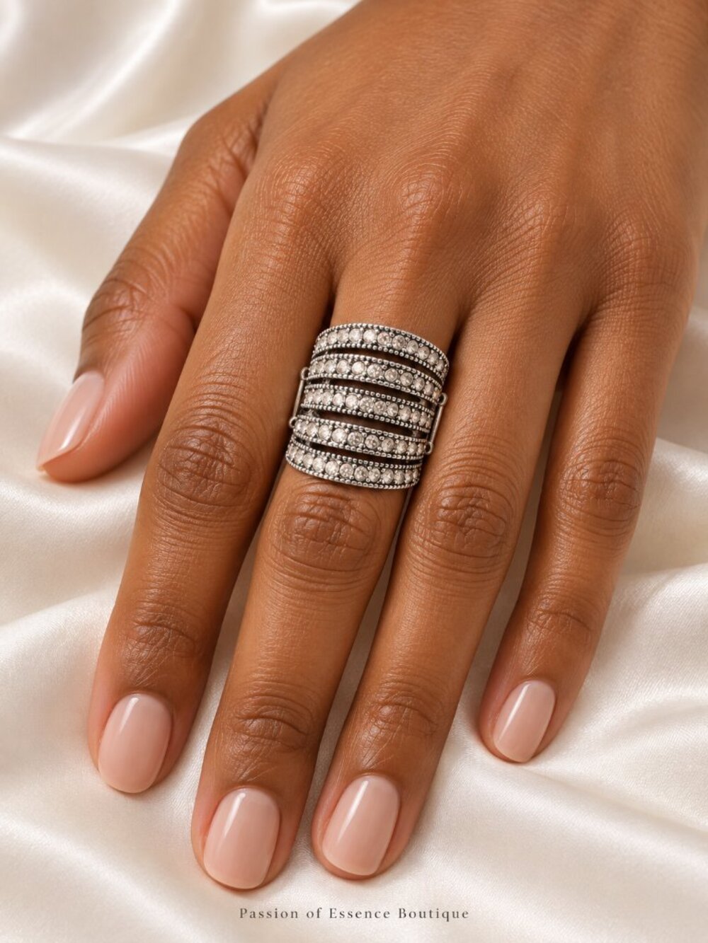 Silver-Tone Five-Band Stack Adjustable Statement Ring